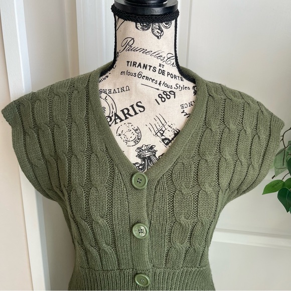 Mandee Cable Knit Bat Sleeve Duster Cardigan Green Sz L - Picture 4 of 16